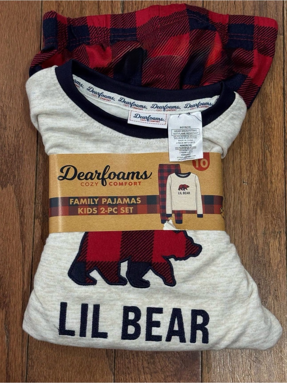 Dearfoams Kids "Lil Bear" Red Plaid 2-Piece Pajama Set - Youth 10